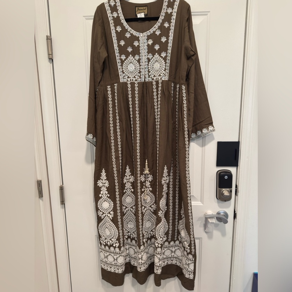 Elegant Brown Embroidered Dress